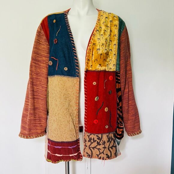 Vintage velvet silk Patchwork chore coat jacket - Picture 1 of 7